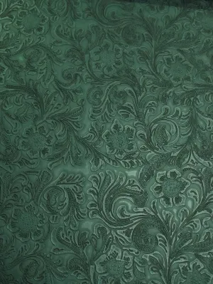 Teal Vintage Western Floral Pu Leather Fabric / Sold By The Yard