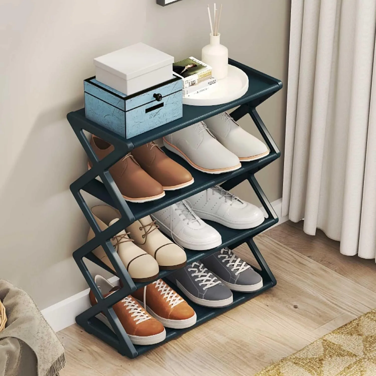 TONSYL Multipurpose Rustproof Metal, Plastic Shoe Rack, Foldable Wide Storage Rack for Books.Toys, Shoes Easy to Move & Assemble Collapsible Footwear Stand - Free Standing Chappal Organizer