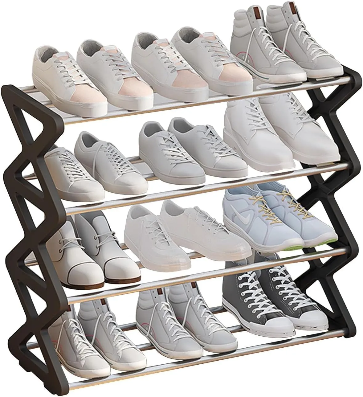 TONSYL Multipurpose Rustproof Metal, Plastic Shoe Rack, Foldable Wide Storage Rack for Books.Toys, Shoes Easy to Move & Assemble Collapsible Footwear Stand - Free Standing Chappal Organizer