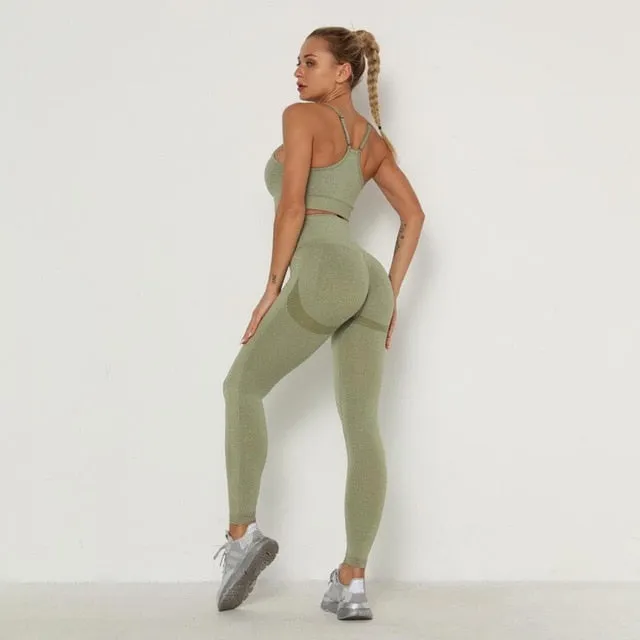 Trendy Workout Seamless Sports Set Includes High Waist Leggings  and Long Sleeve Top