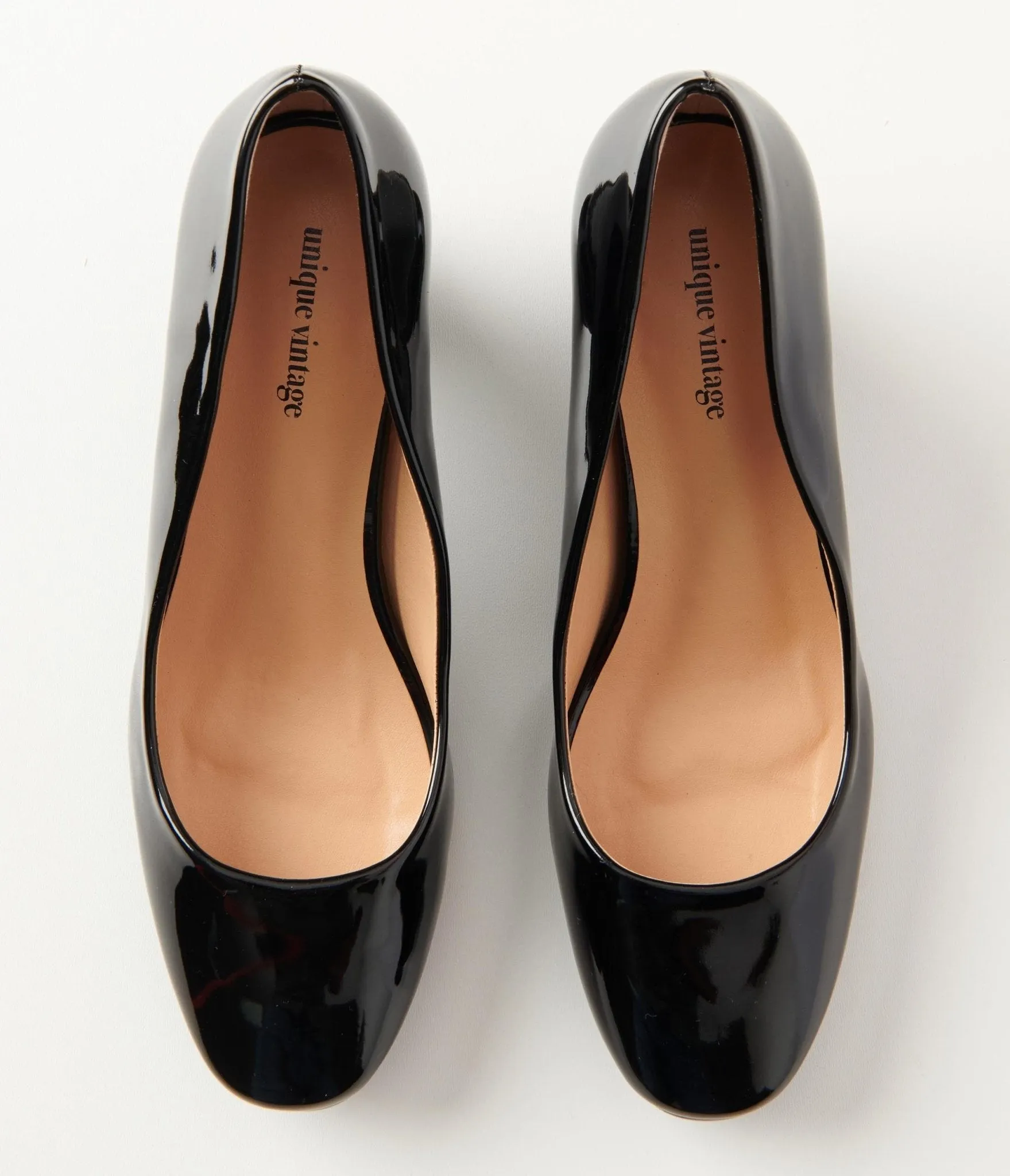 Unique Vintage Black Patent Leatherette Ball Heel Pumps