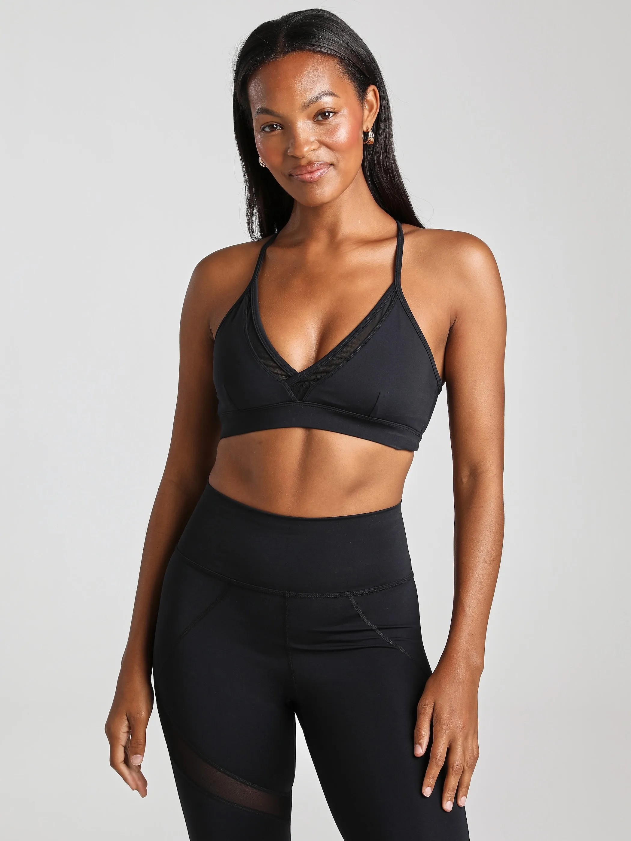 V-Neck Mesh Panel Bra