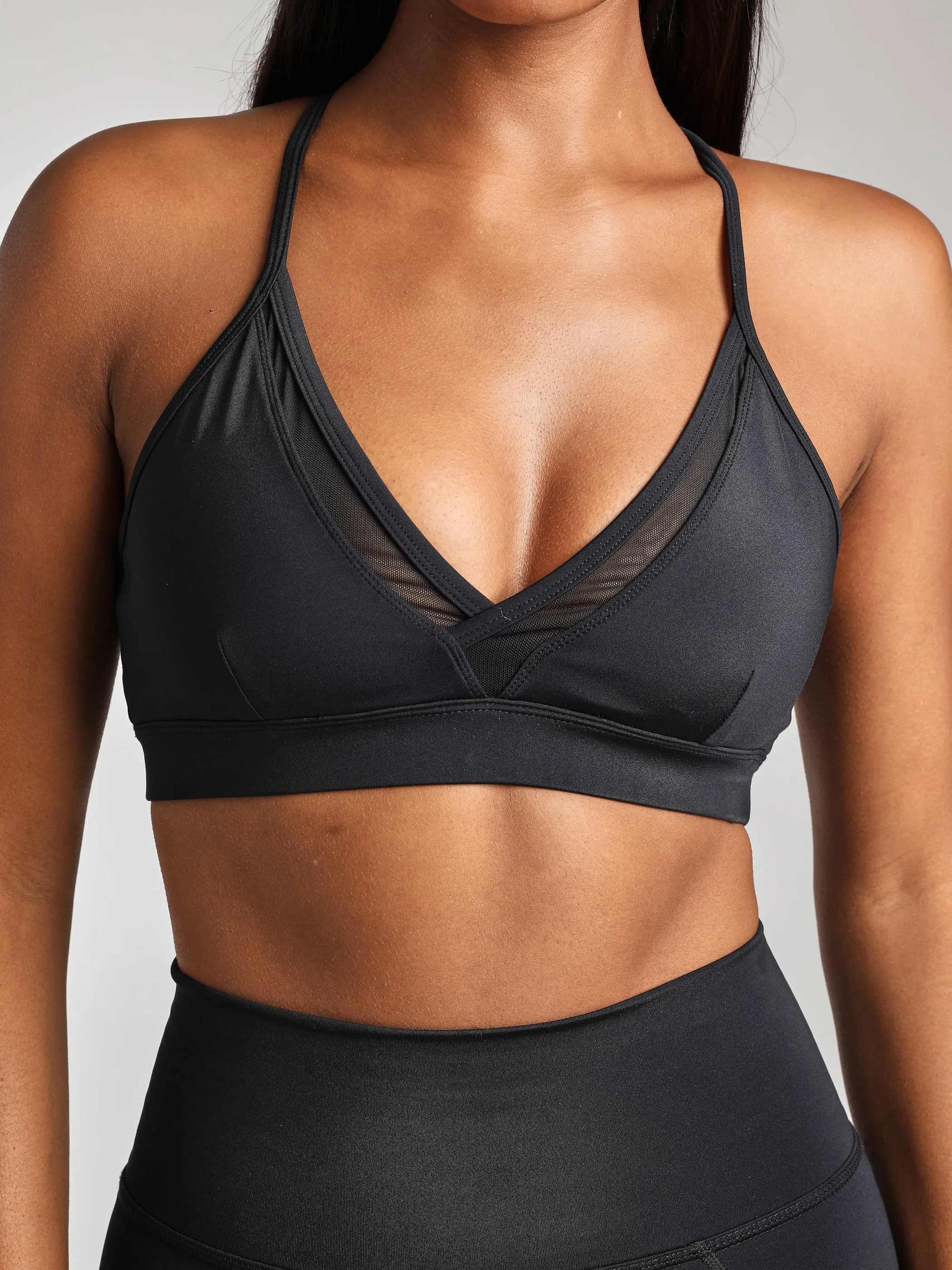 V-Neck Mesh Panel Bra