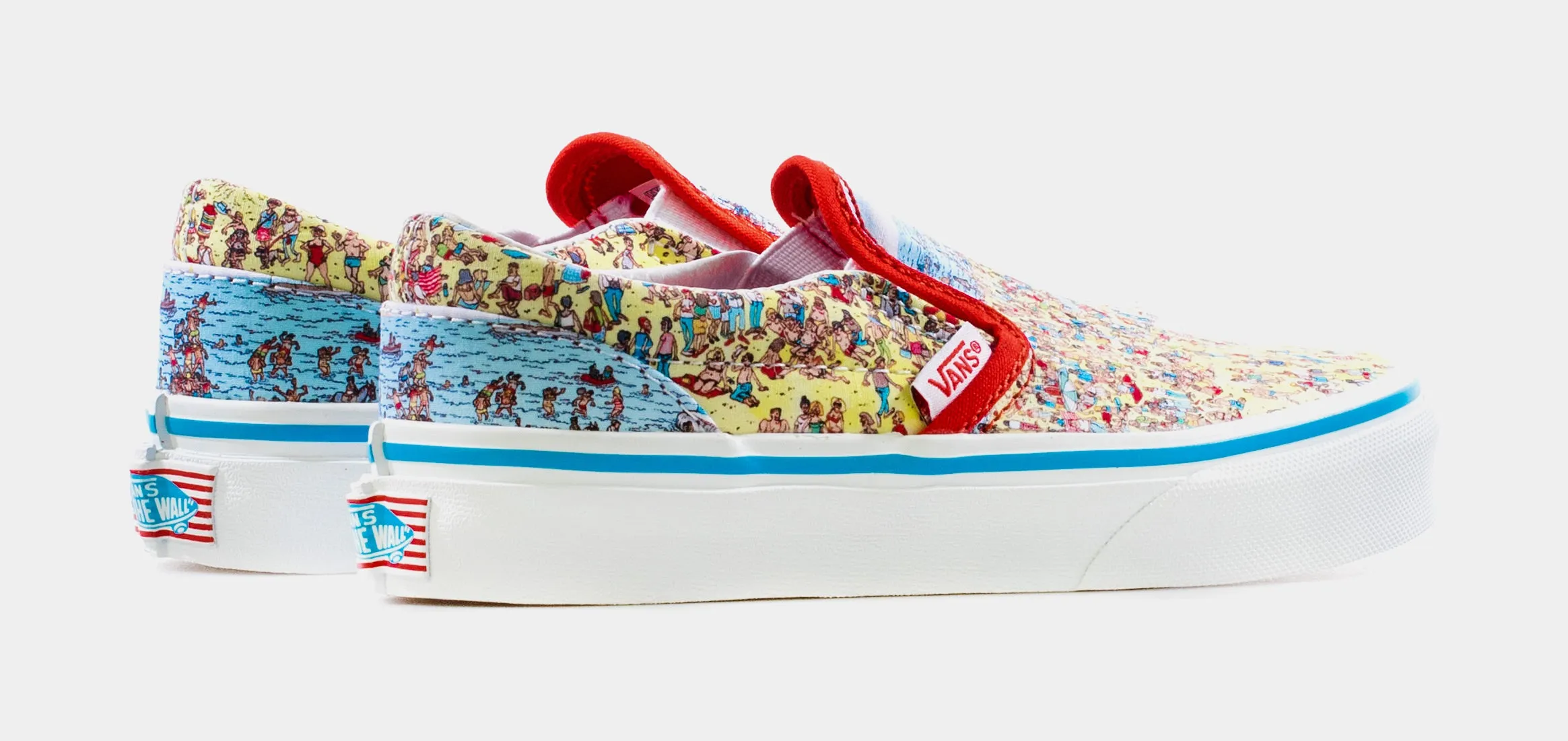 Vans X Where's Waldo? Classic Slip-On Preschool Lifestyle Shoe (Yellow/Blue/Red)