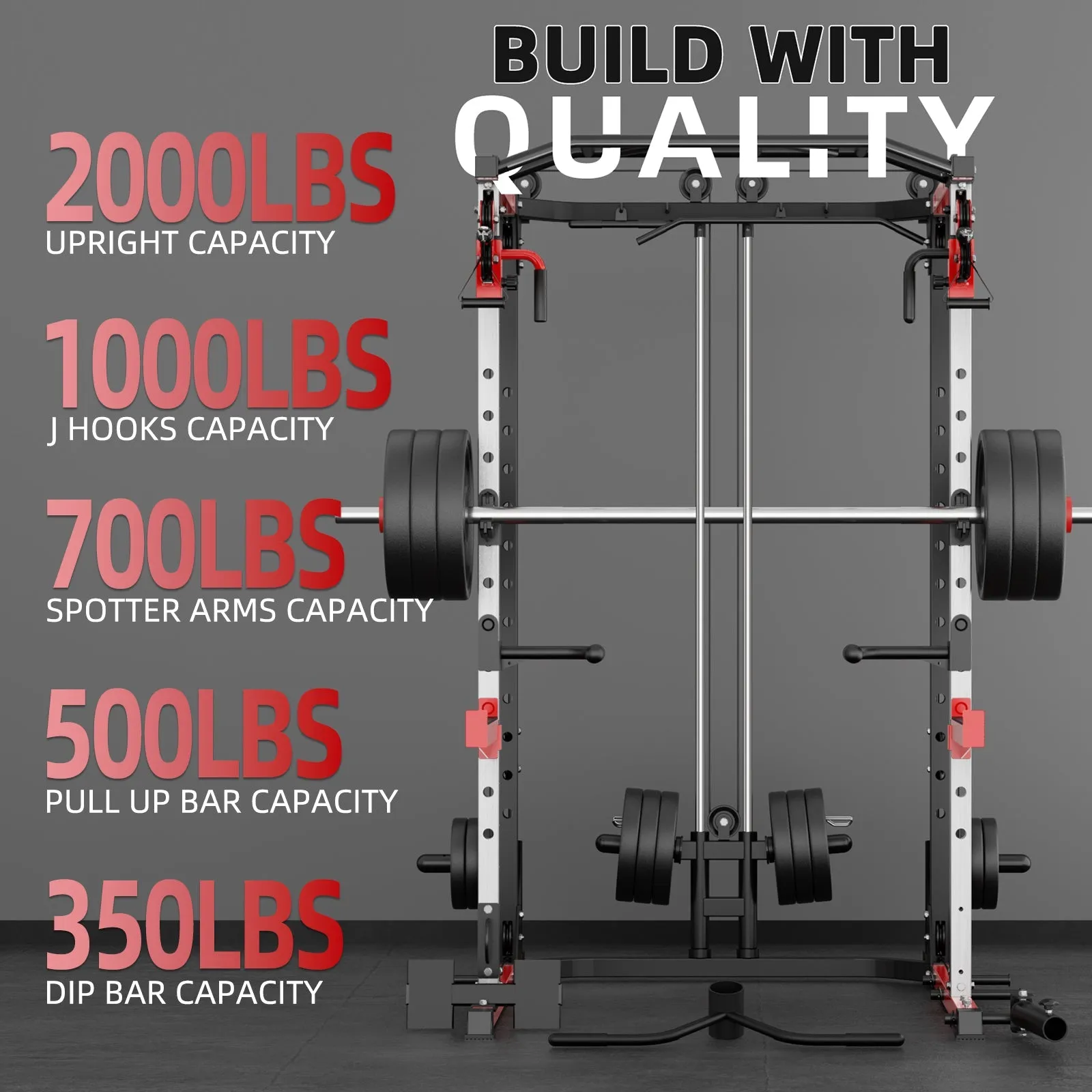 VANSWE Power Cage with Cable Crossover System - 2000LBS Power Rack with LAT Pulldown Cable Pulley System