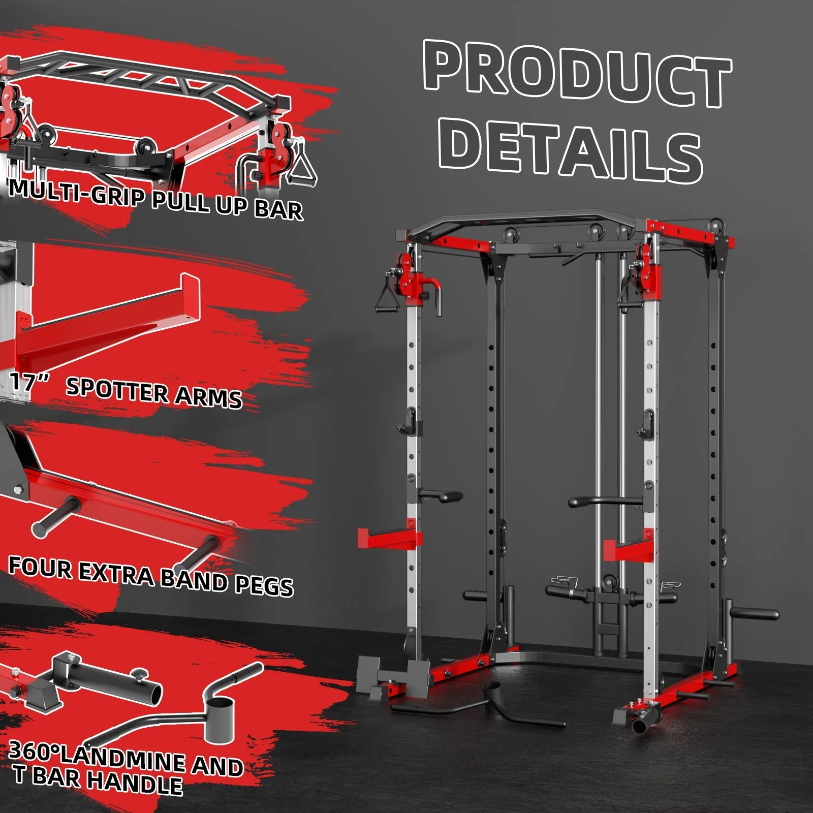 VANSWE Power Cage with Cable Crossover System - 2000LBS Power Rack with LAT Pulldown Cable Pulley System