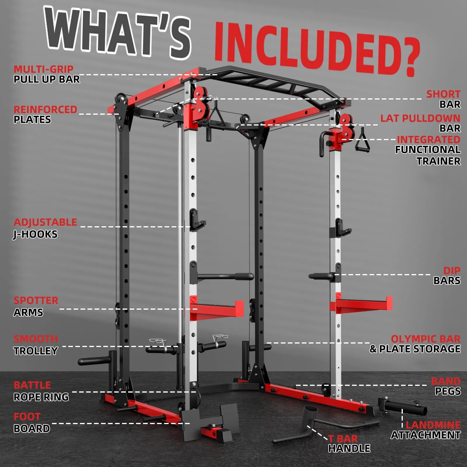 VANSWE Power Cage with Cable Crossover System - 2000LBS Power Rack with LAT Pulldown Cable Pulley System