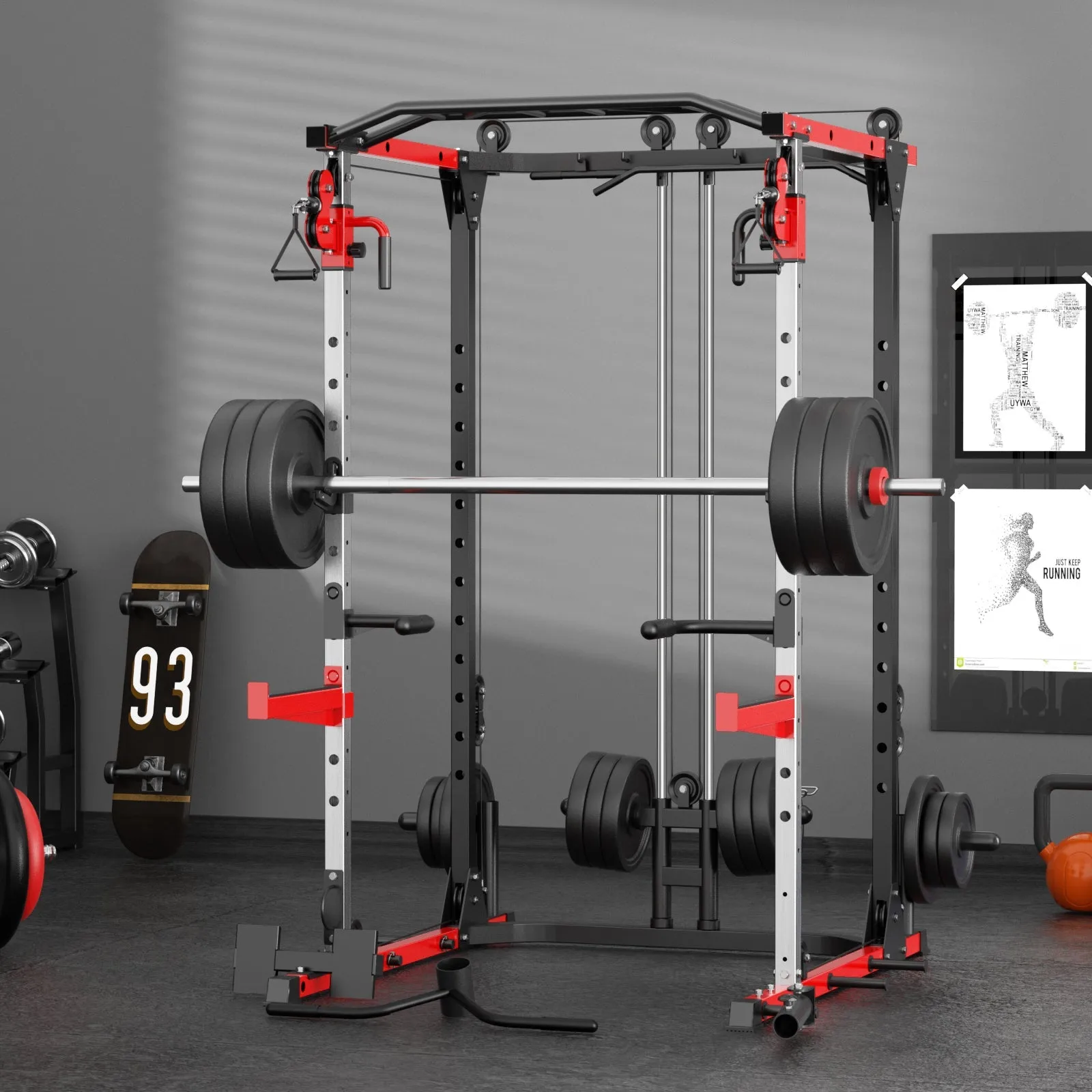 VANSWE Power Cage with Cable Crossover System - 2000LBS Power Rack with LAT Pulldown Cable Pulley System