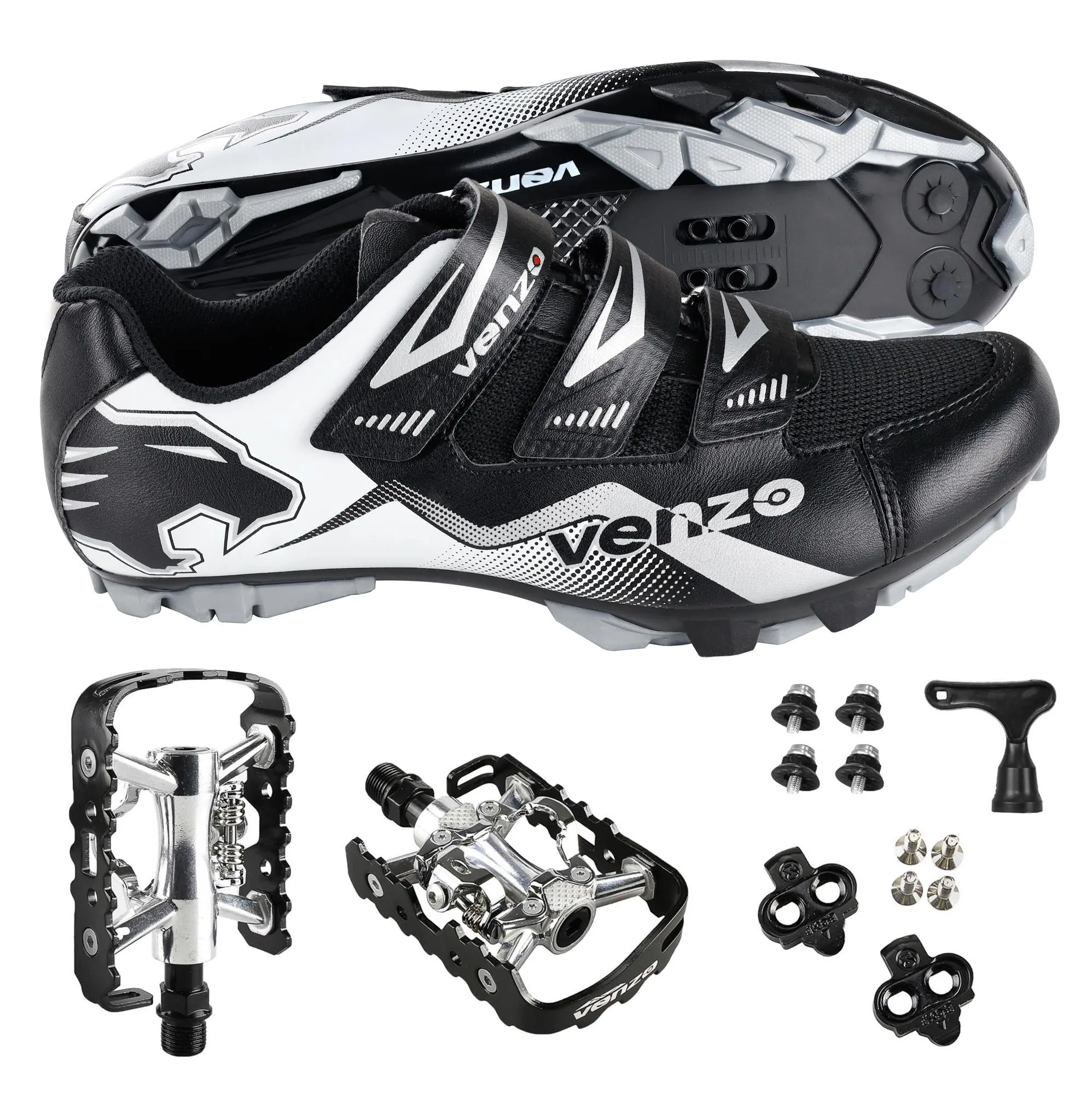 Venzo Men's Mountain Bike Bicycle Cycling Shoes with Multi-Function Clip-less Pedal & Cleat - Compatible with Shimano SPD & Crankbrother Systems - 13 US Men