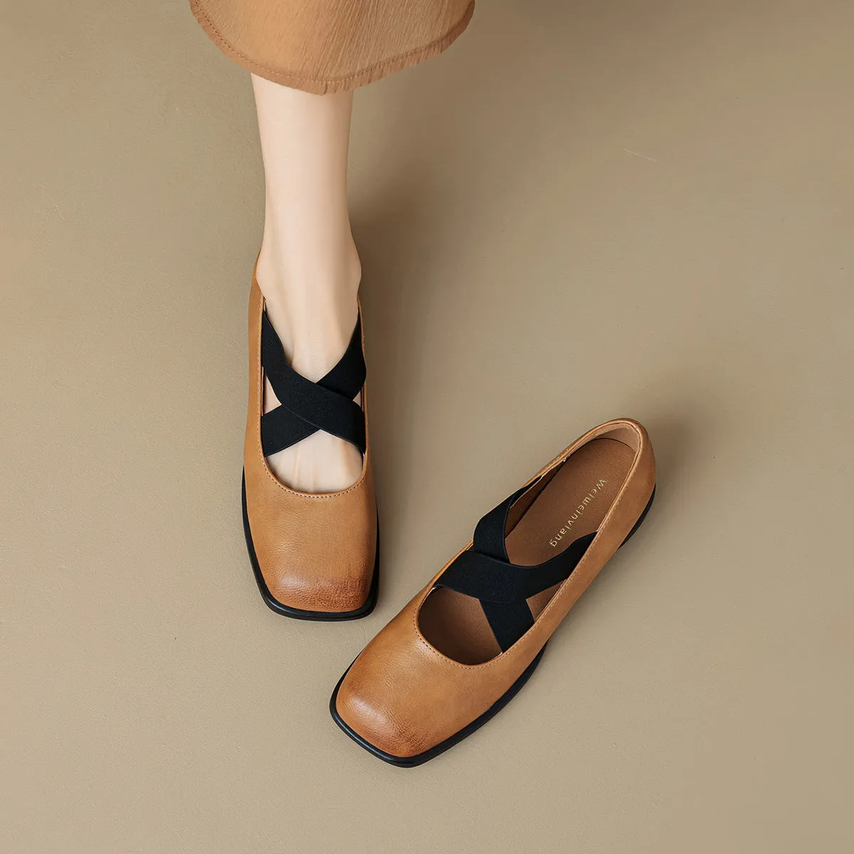 Vintage Cross-Strap Slip- Ons for Women