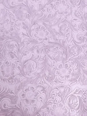 Vintage Western Floral Pu Leather Fabric / Lavender / By The Roll - 30 Yards