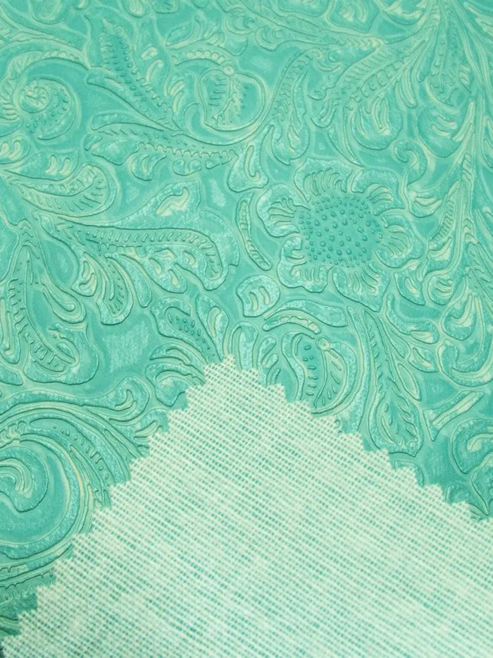 Vintage Western Floral Pu Leather Fabric / Teal / By The Roll - 30 Yards