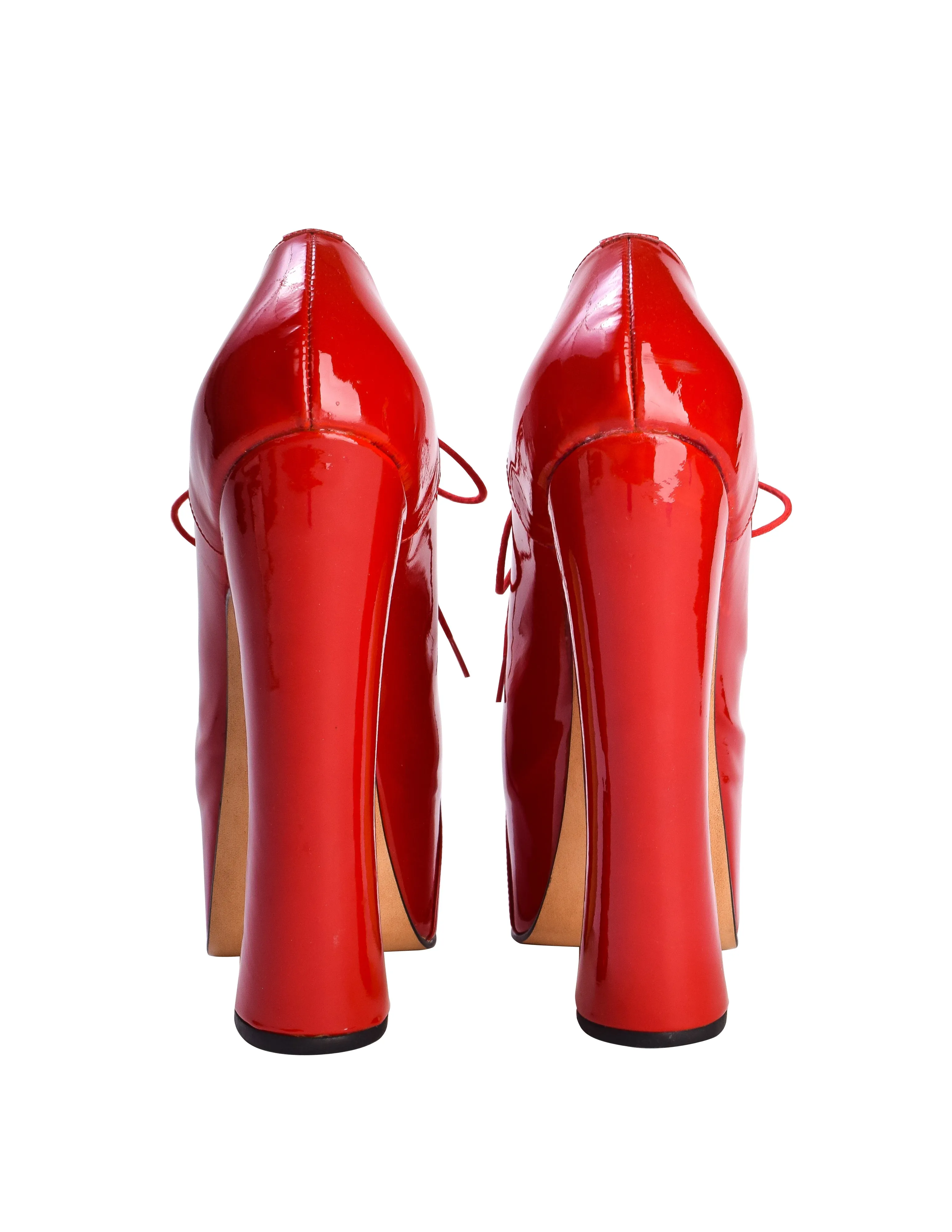 Vivienne Westwood Vintage AW 1993 Iconic 'Anglomania' Collection Red Patent Elevated Ghillie Heels