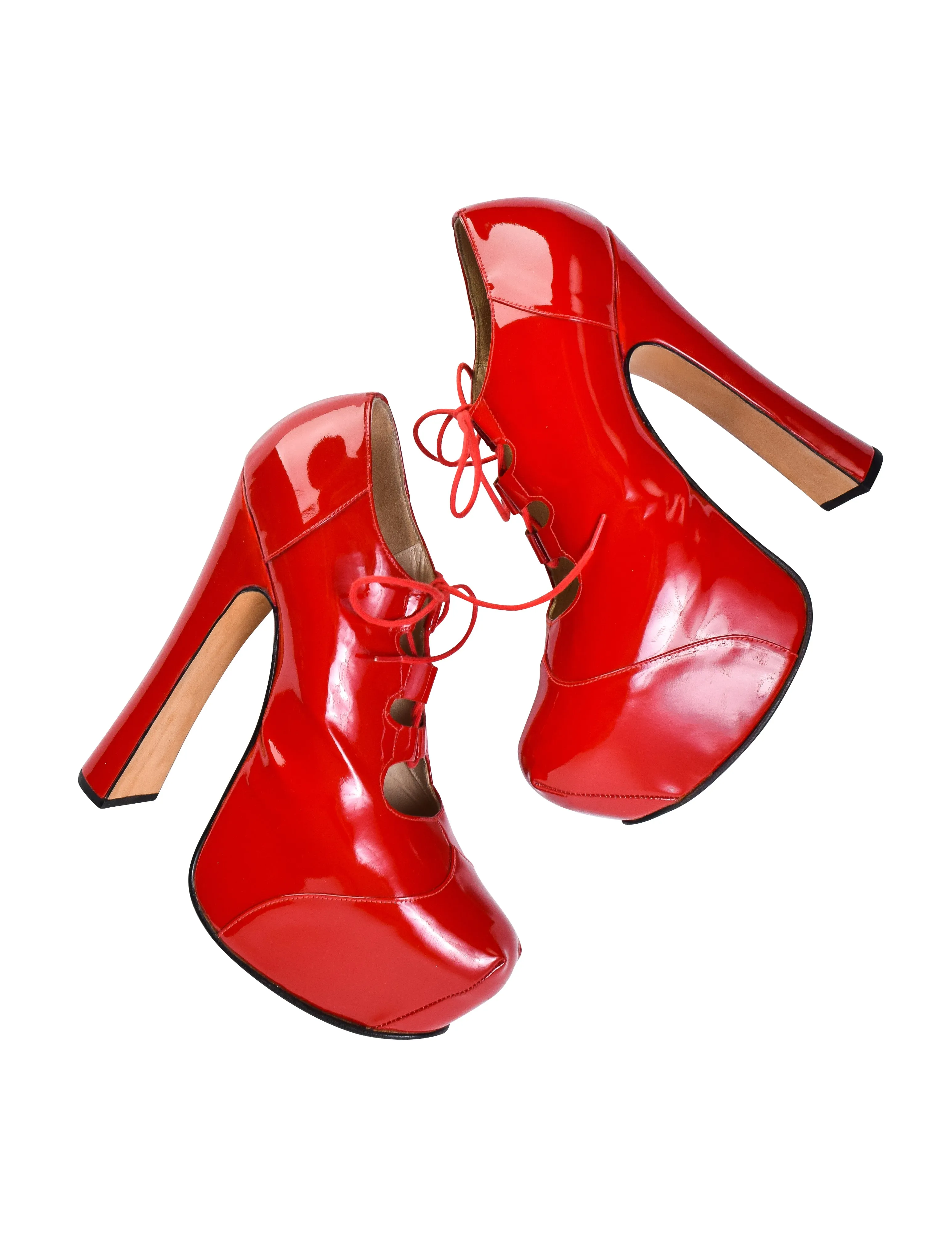 Vivienne Westwood Vintage AW 1993 Iconic 'Anglomania' Collection Red Patent Elevated Ghillie Heels