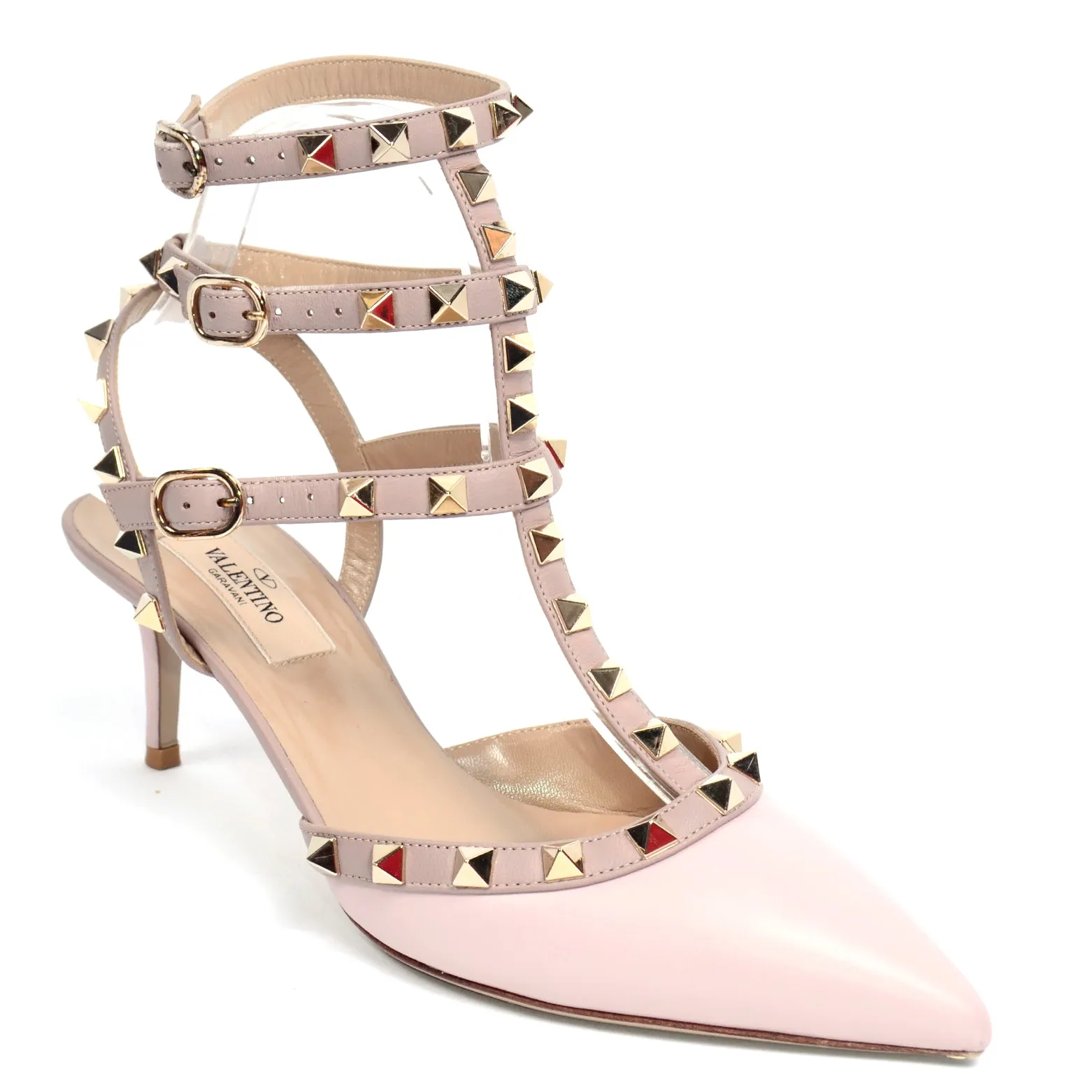 Water Rose Pink Valentino Shoes Rockstud Heels With Cage Ankle Straps