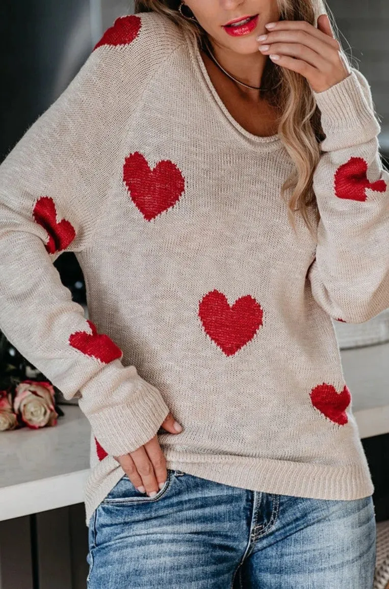 Women Valentine Heart Sweater V Neck Knit Pullover Sweater