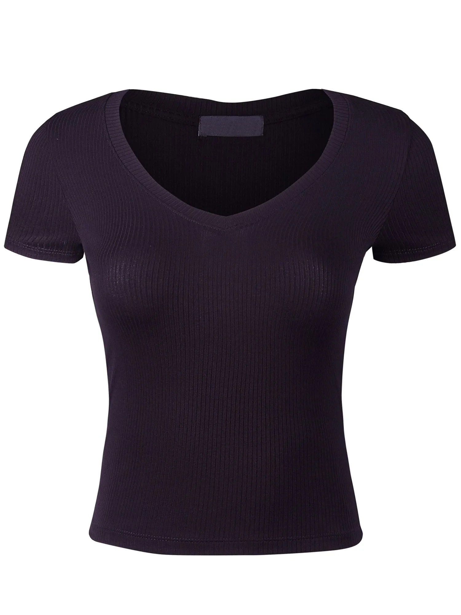 Women's Basic Ribbed V Neck Short Sleeve T-Shirt (FWT1082)