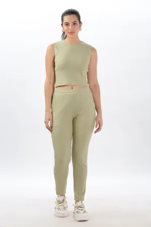 Womens Cotton Crop Top and draw string side pocket Jogger (Light Green)