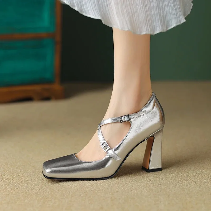 Women's Metallic Criss Cross Strap High Heels Shoes