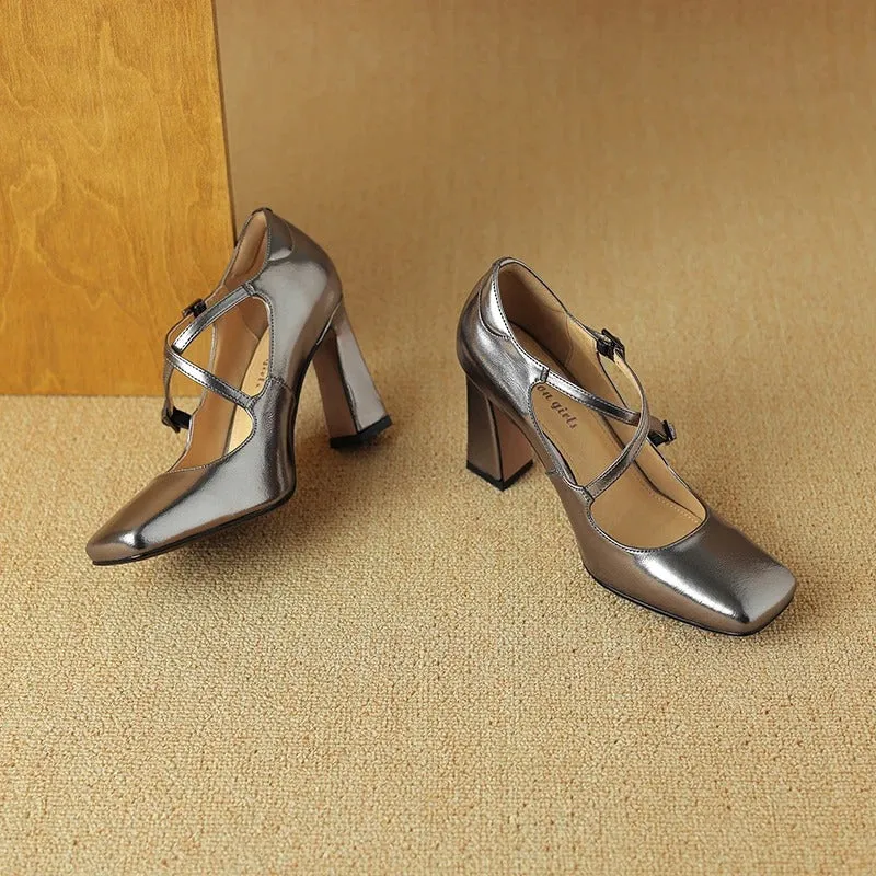 Women's Metallic Criss Cross Strap High Heels Shoes