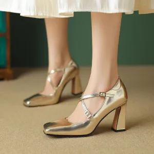 Women's Metallic Criss Cross Strap High Heels Shoes