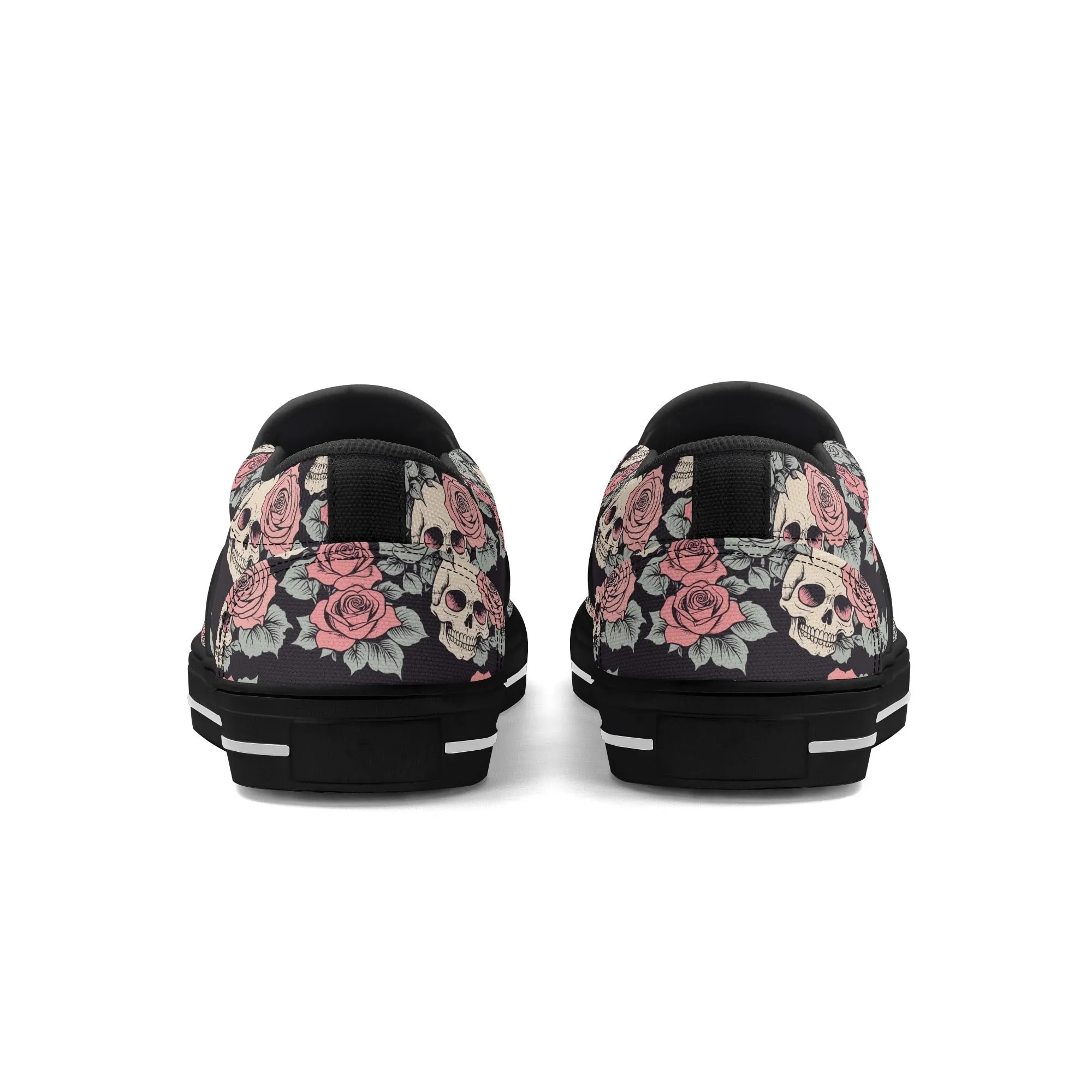 Womens Skull and Pink Rose Rubber Slip On Shoes