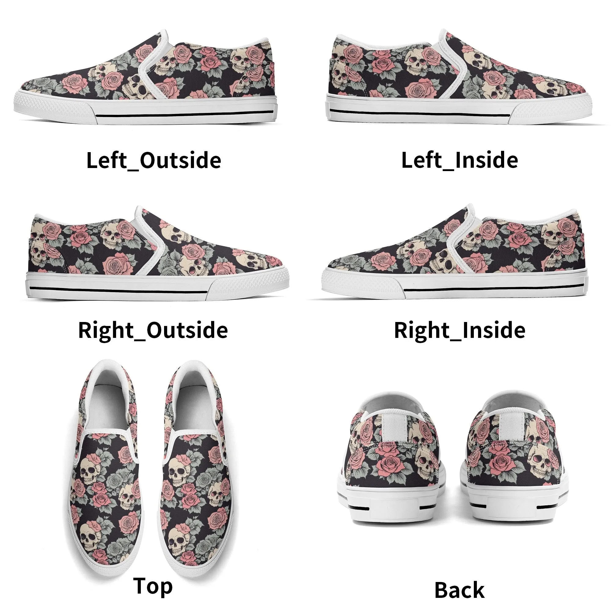 Womens Skull and Pink Rose Rubber Slip On Shoes