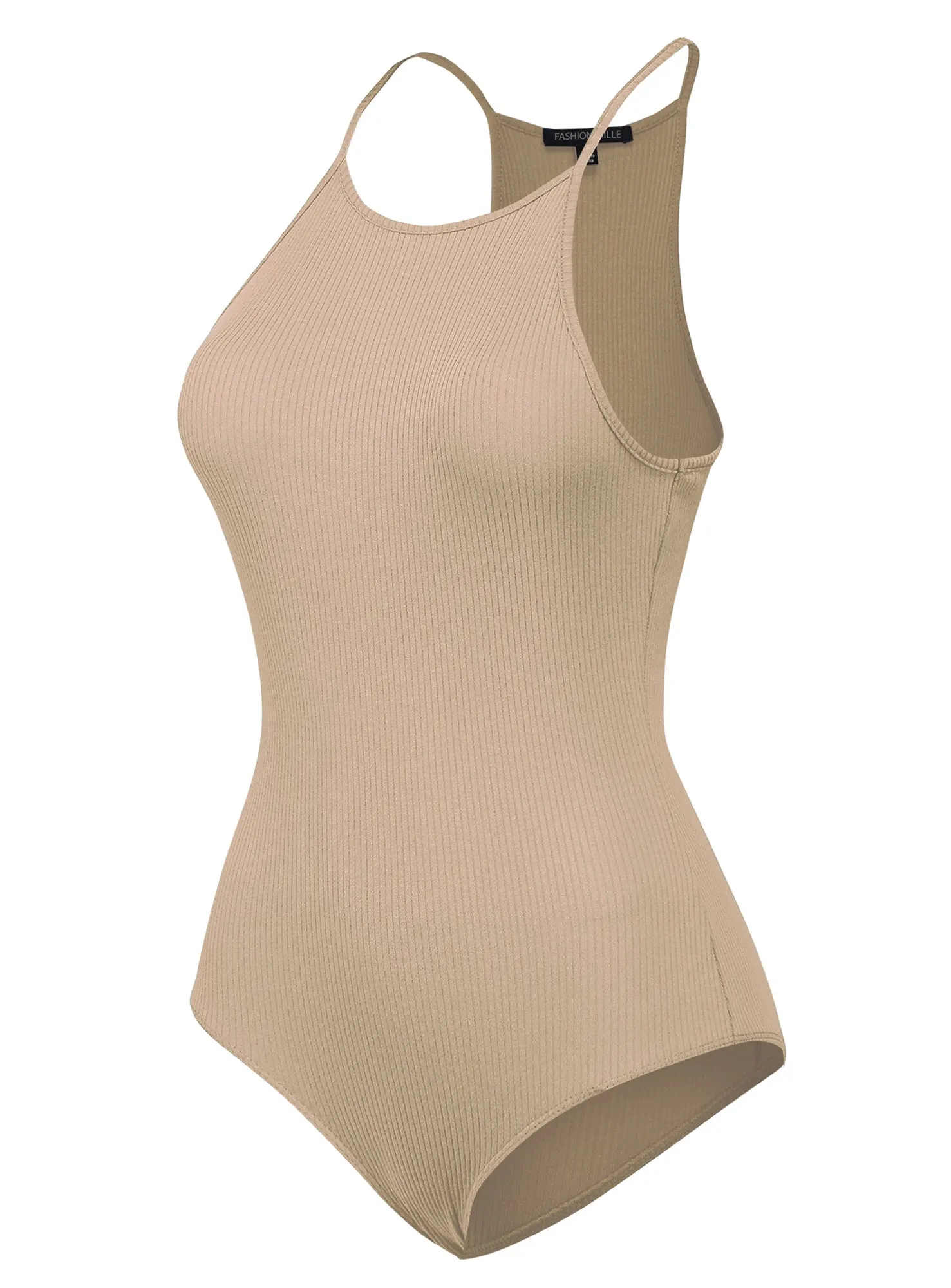 Women's Solid Basic Ribbed Knit Casual Sleeveless Bodysuit (FWT1035)