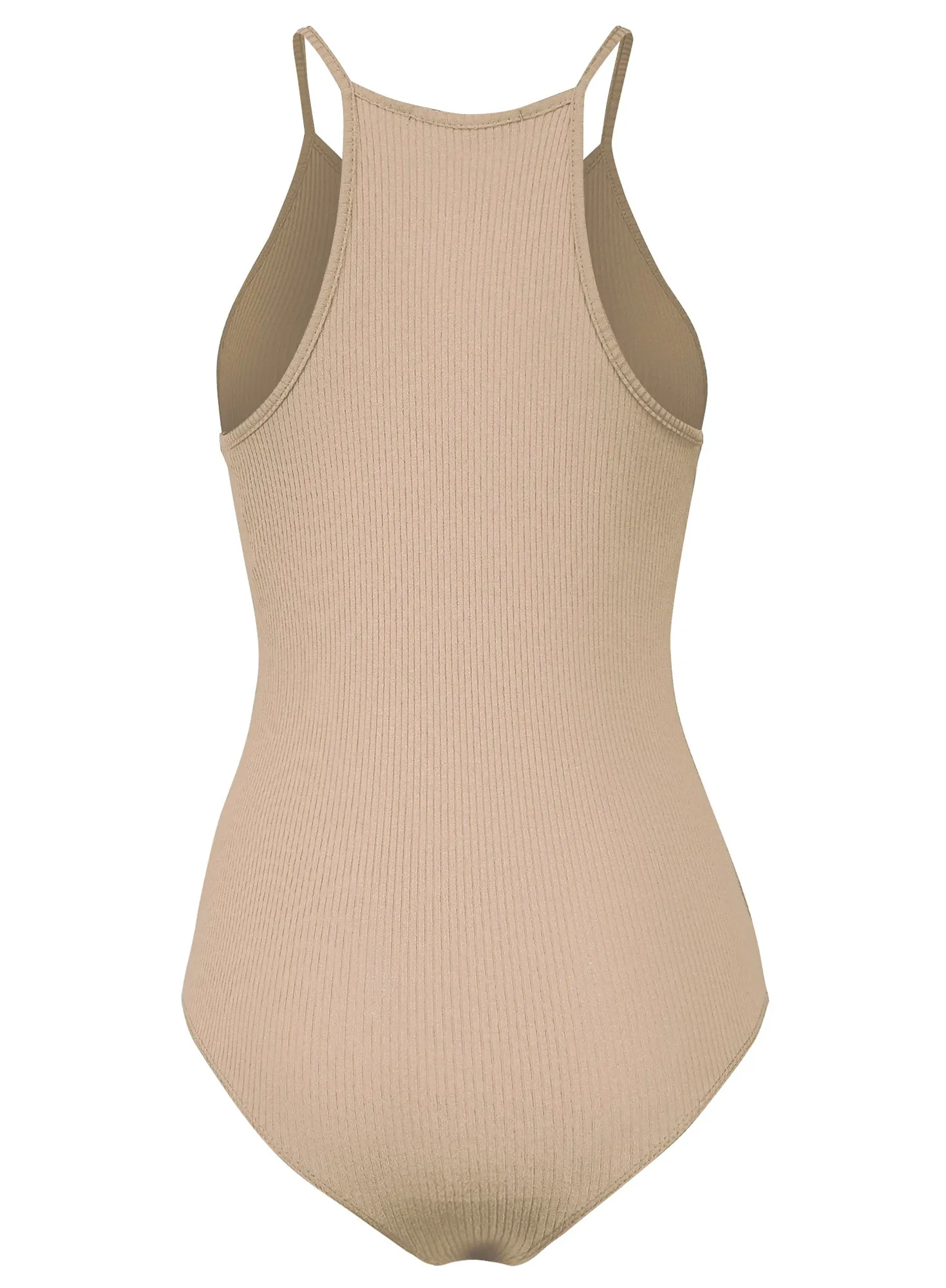 Women's Solid Basic Ribbed Knit Casual Sleeveless Bodysuit (FWT1035)