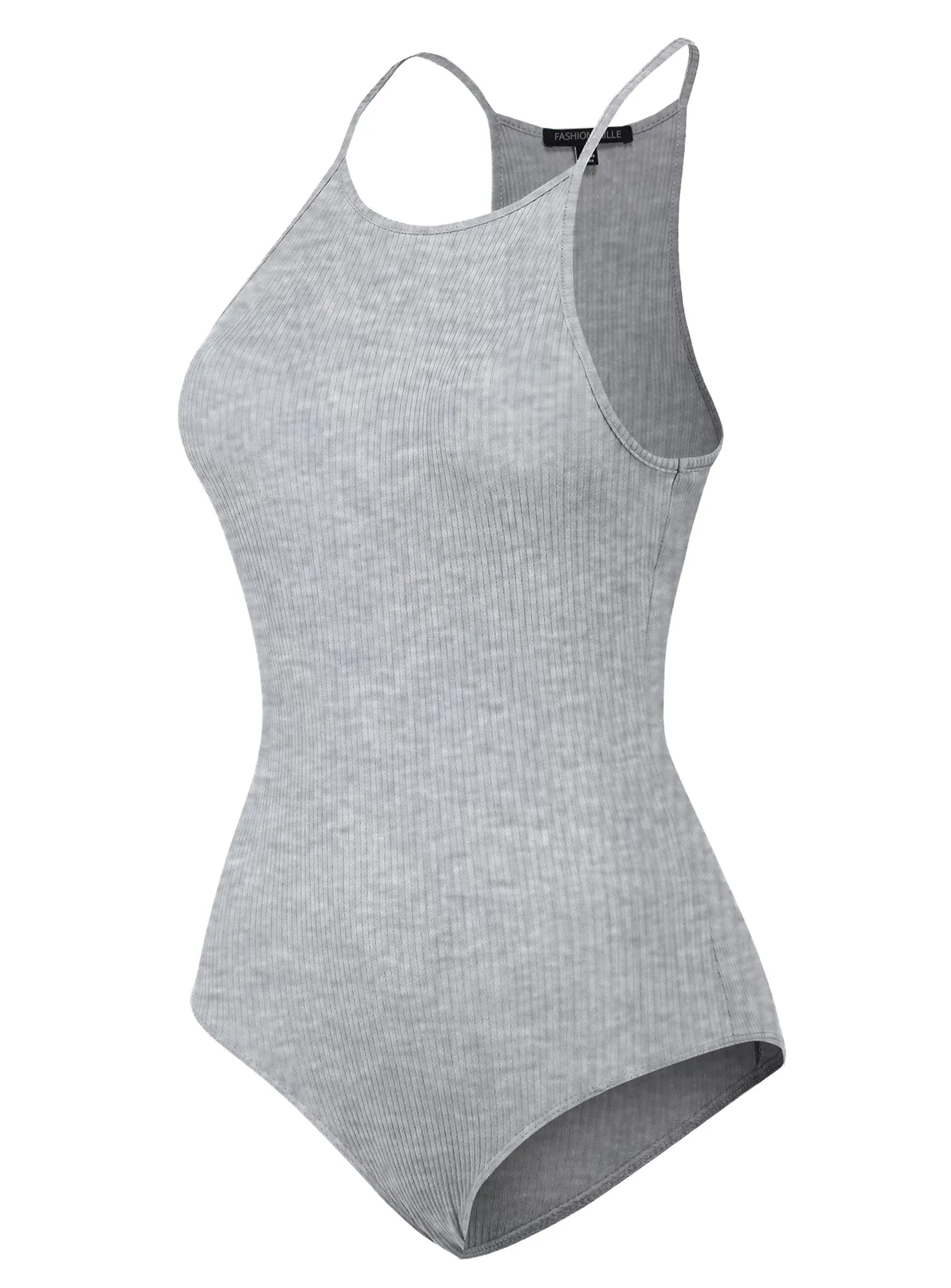 Women's Solid Basic Ribbed Knit Casual Sleeveless Bodysuit (FWT1035)