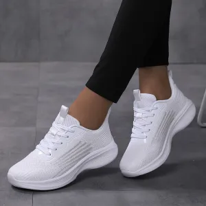 Womens Solid Color Low Top Sneakers - Breathable, Comfortable, and Lightweight Fabric Shoes with Lace Up Closure for All-Season Outdoor Activities - Perfect for Casual Wear