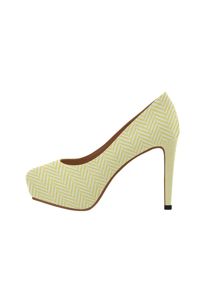 Yellow & White Herringbone Women's High Heels (Model 044)