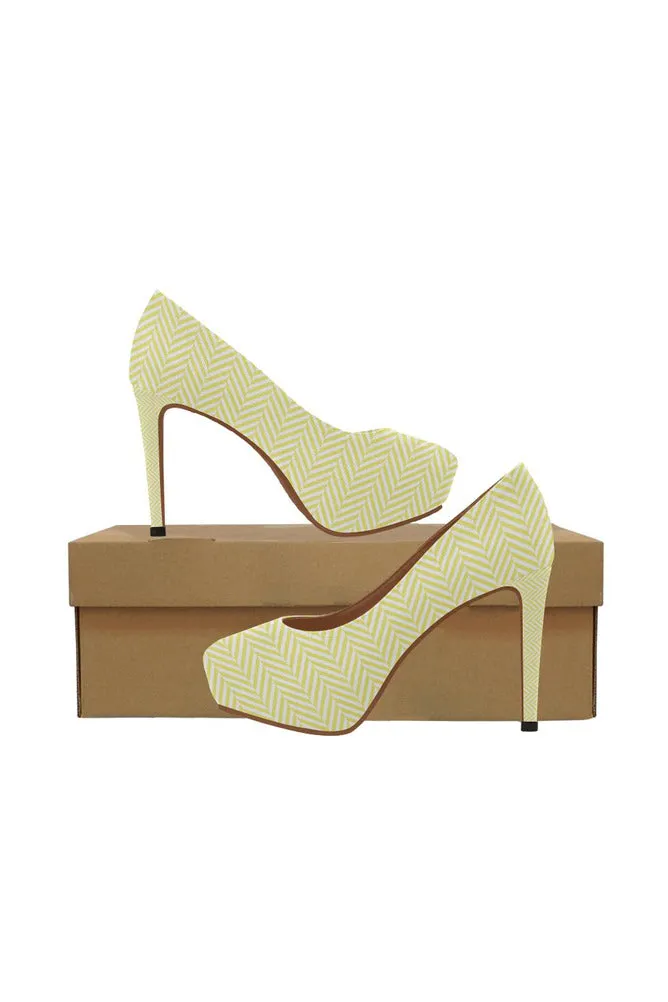 Yellow & White Herringbone Women's High Heels (Model 044)