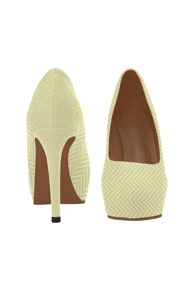 Yellow & White Herringbone Women's High Heels (Model 044)