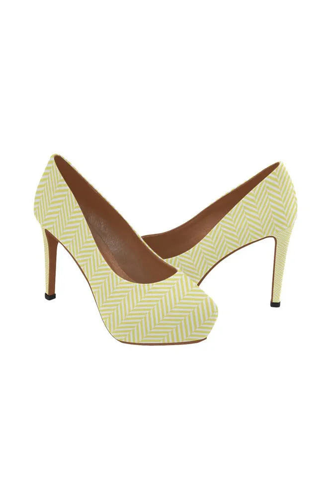 Yellow & White Herringbone Women's High Heels (Model 044)