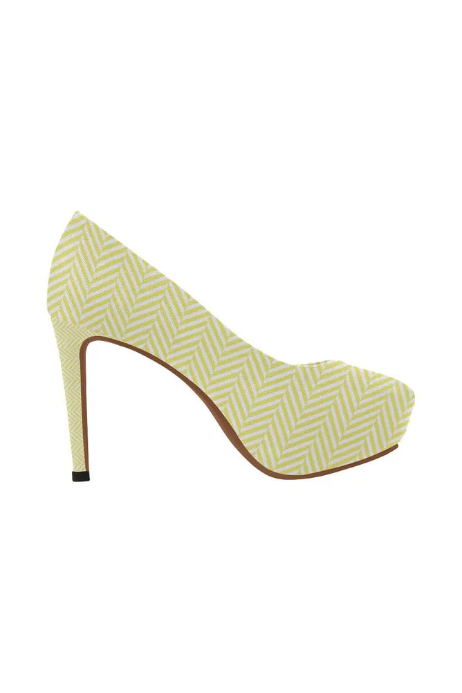 Yellow & White Herringbone Women's High Heels (Model 044)