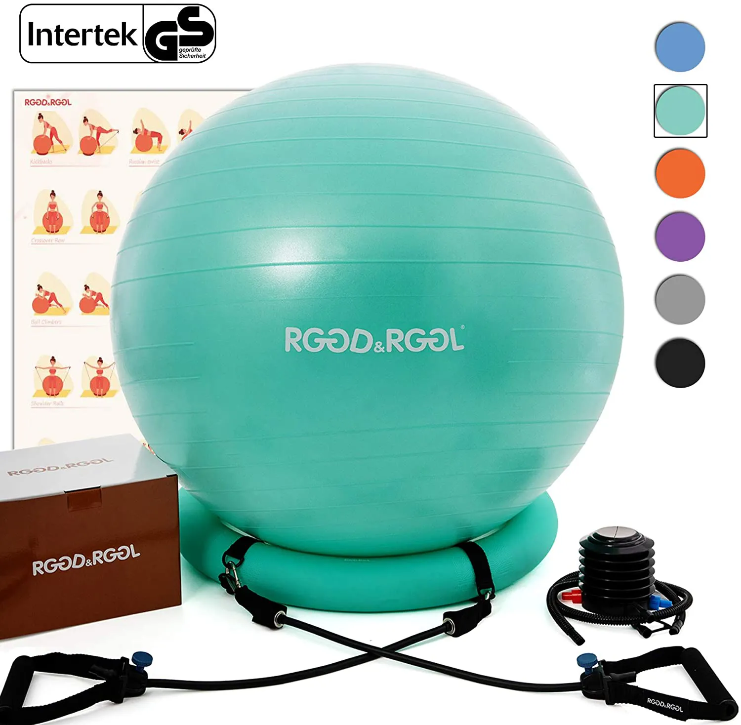 Yoga Ball Chair, RGGD&RGGL Exercise Ball with Leak-Proof Design, Stability Ring&2 Adjustable Resistance Bands for Any Fitness Level, 1.5 Times Thicker Swiss Ball for Home&Gym&Office&Pregnancy (65 cm)