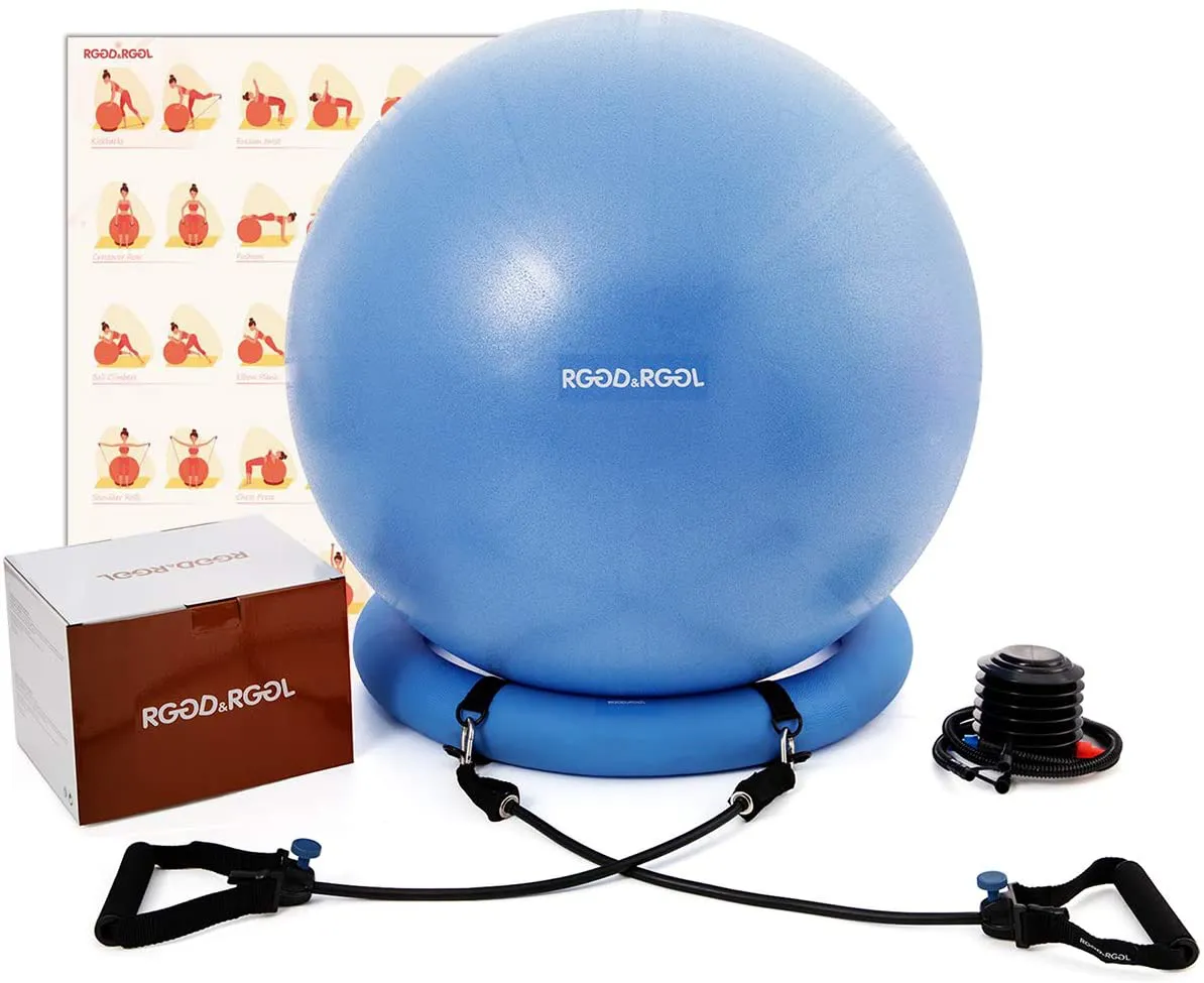 Yoga Ball Chair, RGGD&RGGL Exercise Ball with Leak-Proof Design, Stability Ring&2 Adjustable Resistance Bands for Any Fitness Level, 1.5 Times Thicker Swiss Ball for Home&Gym&Office&Pregnancy (65 cm)